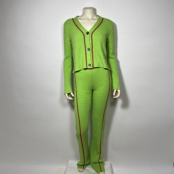 THE ELDER STATESMAN Green Cashmere Pant and Cardigan SET - Picture 1 of 7